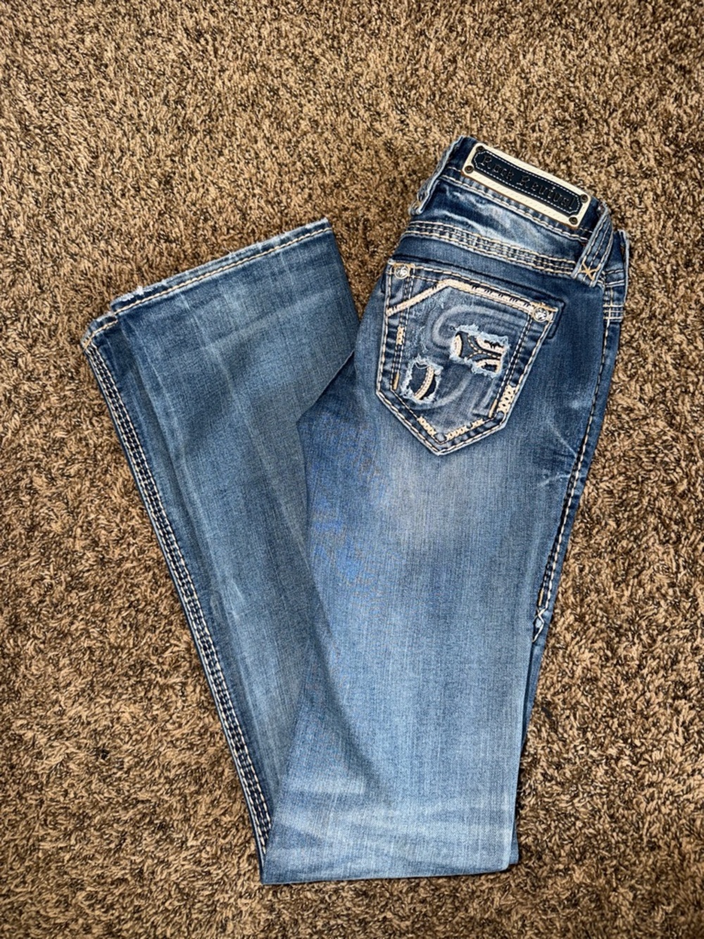 Rock Revival Medium Blue Embroidered Flare Jeans